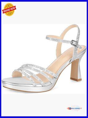 Women Platform Heels Chunky Rhinestone Open Toe Ankle Strap Dress Pump Sandals